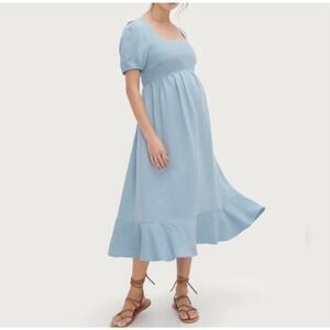 Hatch Collection The Tisha Ruffle Hem Midi Dress Maternity Sky Blue Size 2 - Med